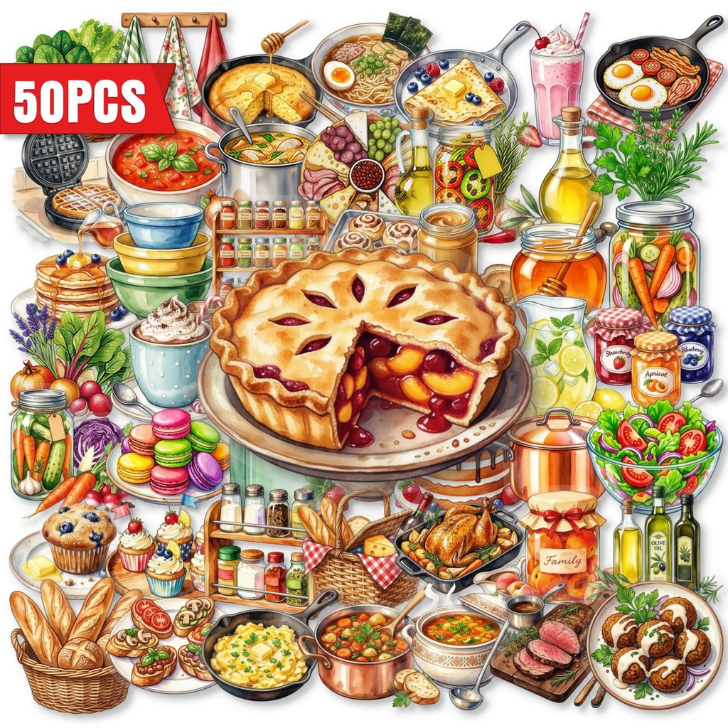 Baking (Kitchen Ingredient) - 50 autocollants transparents en PET pour