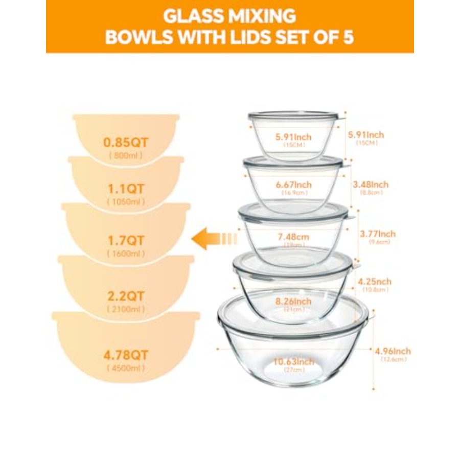 Ensemble de 5 bols à mélanger  - Kitchen Glass Baking Set avis et prix